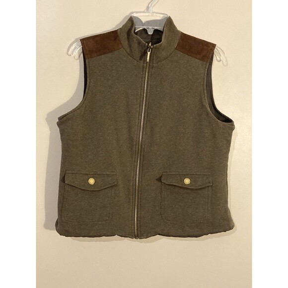 Lauren Ralph Lauren Women Reversible Vest LP L Petite Brown Knit Quilted Riding - Picture 1 of 15